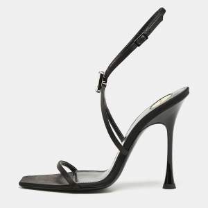 Saint Laurent Black Satin Harlow Crystals Ankle Strap Sandals Size 39