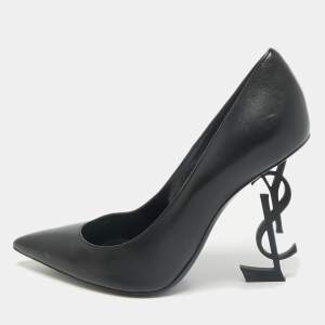 Saint Laurent Black Leather Opyum Pointed Toe Pumps Size 38