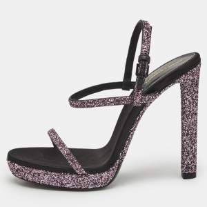 Saint Laurent Pink Glitter Hall Ankle Strap Sandals Size 38