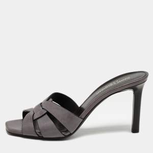 Saint Laurent Mauve Leather Tribute Slide Sandals Size 37