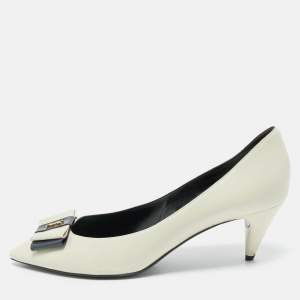 Saint Laurent Cream Leather Anais YSL Bow Pumps Size 40