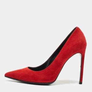 Saint Laurent Red Suede Pointed Toe Pumps Size 38.5