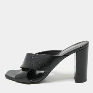 Saint Laurent Black Leather Loulou Criss Cross Block Heel Sandals Size 40