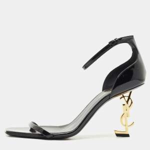 Saint Laurent Black Patent Leather Opyum Sandals Size 40