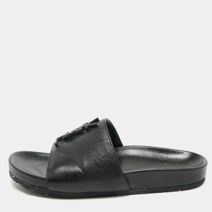 Saint Laurent Black Leather Joan Flat Slide Sandals Size 36.5 