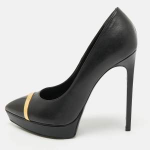 Saint Laurent Black Leather Janis Pointed Toe Platform Pumps Size 39
