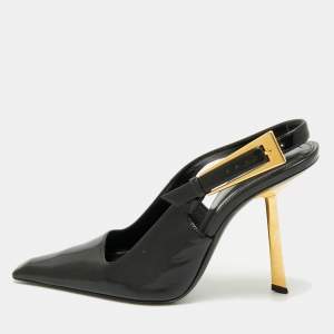 Pre Owned Saint Laurent Black Leather Lee Slingback Pumps Size 37.5