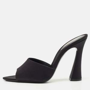 Saint Laurent Black Satin Romy Slide Sandals Size 40