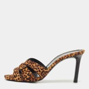 Saint Laurent Brown/Black Calfhair Tribute Slide Sandals Size 38