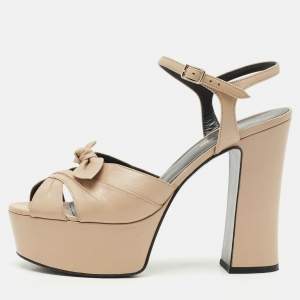 Saint Laurent Beige Leather Candy Platform Sandals Size 39.5
