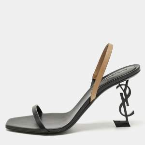 Pre Owned Saint Laurent Black/Brown Leather Opyum Slingback Sandals Size 39