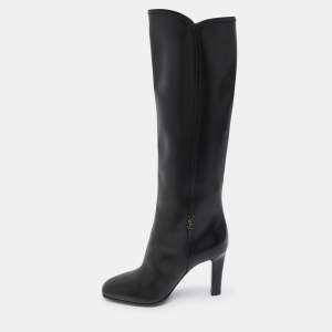Saint Laurent Black Leather Jane Knee Length Boots Size 36.5