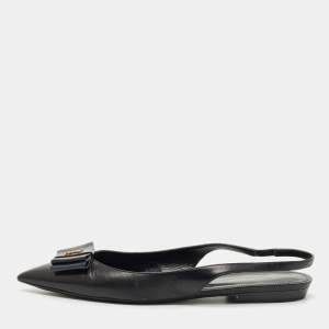 Pre Owned Saint Laurent Black Leather Slingback Flat Sandals Size 39