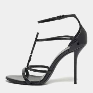 مملوكة مسبقًا Saint Laurent Black Leather Cassandra Ankle Strap Sandals Size 38