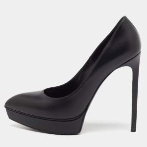 Pre Owned Saint Laurent Black Leather Janis Pumps Size 38.5
