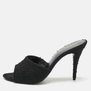 Pre Owned Saint Laurent Black Fabric Romy Slide Sandals Size 41