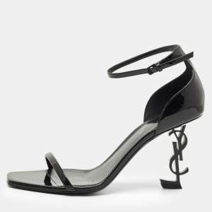 Pre Owned Saint Laurent Black Patent Leather Opyum Sandals Size 39