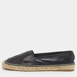 Pre Owned Saint Laurent Black Leather Cassandre Espadrille Flats Size 39