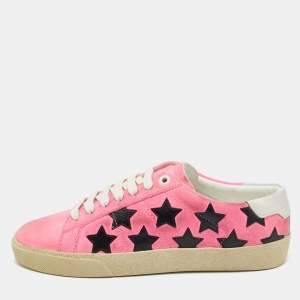Pre Owned Saint Laurent Pink Suede Court Classic Lace Up Sneakers Size 37