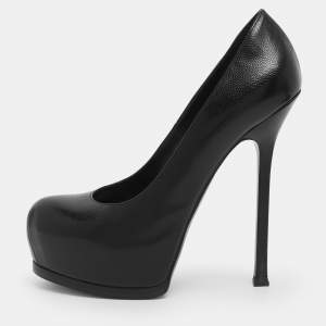 Pre Owned Saint Laurent Black Leather Tribtoo Platform Pumps Size 39