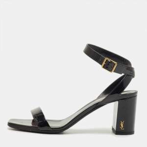 Pre Owned Saint Laurent Black Patent Leather Ankle Strap Sandals Size 39.5