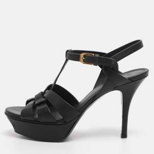 Pre Owned Saint Laurent Black Leather Tribute Sandals Size 36