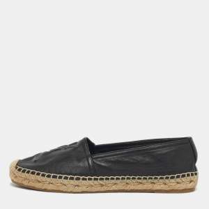 Pre Owned Saint Laurent Black Leather Logo Espadrille Flats Size 35