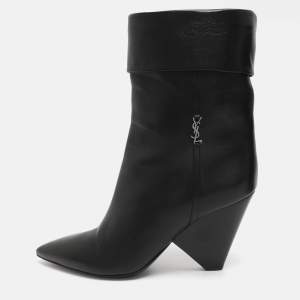 Pre Owned Saint Laurent Paris Black Leather Mid Calf Boots Size 39