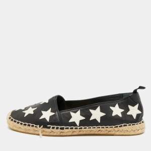 مملوكة مسبقًا Saint Laurent Size 38 Black/White Leather Star Espadrille Loafers