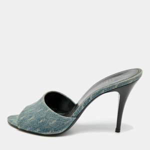 Pre Owned Saint Laurent La 16’ Size 36.5 Blue Denim Monogram Slide Sandals