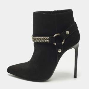 Pre Owned Saint Laurent Harness Chain Size 37.5 Black Suede Ankle Length Boots