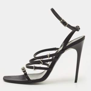 Pre Owned Saint Laurent Jerry Size 38 Black Satin Ankle Strap Sandals