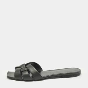 Pre Owned Saint Laurent Tribute Size 39 Black Leather Flat Slide