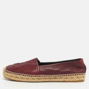 Pre Owned Saint Laurent Size 36.5 Burgundy Leather Espadrille Flats