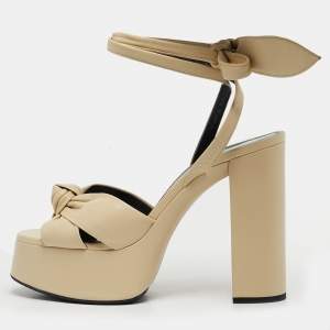 Pre Owned Saint Laurent Bianca Size 40 Cream Leather Ankle Strap Sandals