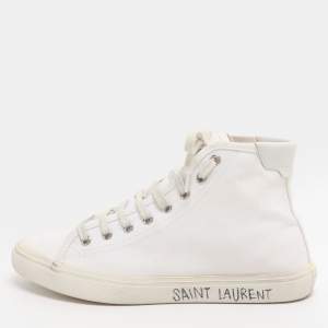 Pre Owned Saint Laurent Malibu Size 38.5 White Canvas High Top Sneakers