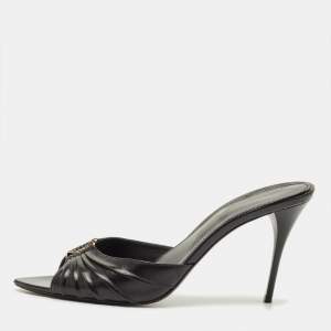 Pre Owned Saint Laurent Babylone Size 38 Black Leather Slide Sandals