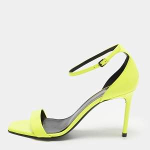 مملوكة مسبقًا Saint Laurent Amber Size 39 Neon Yellow Patent Leather Ankle Strap Sandals