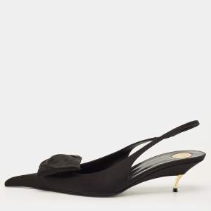 مملوكة مسبقًا Saint Laurent  Dakota 50 Size 40.5 Black Satin Slingback Pumps