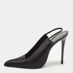 Pre Owned Saint Laurent Paris Raven Size 39 Black Satin Slingback Pumps