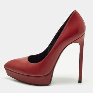 مملوكة مسبقًا Saint Laurent Tribtoo Size 37 Red Leather Platform Pumps