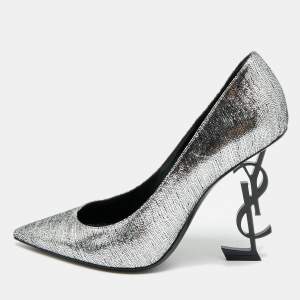 Pre Owned Saint Laurent Opyum Size 39 Silver Texture Suede Pumps