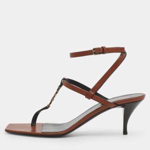 مملوكة مسبقًا Saint Laurent Cassandra Size 38.5 Brown Leather Ankle Strap Sandals