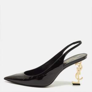 Pre Owned Saint Laurent Opyum Size 39 Black Patent Leather Slingback Pumps