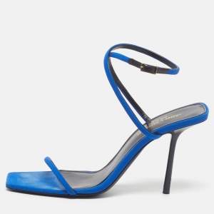 Pre Owned Saint Laurent  Picasso Size 37.5 Blue Suede Ankle Strap Sandals