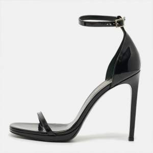 مملوكة مسبقًا Saint Laurent Opyum Size 38.5 Black Patent Leather Ankle Strap Sandals