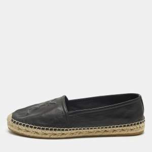 Pre Owned Saint Laurent Cassandre Size 38 Black Leather Espadrille Flats
