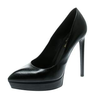 Pre Owned Saint Laurent Paris Black Textured Leather Classic Janis Platform Pumps Size 40