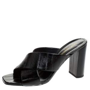 مملوكة مسبقًا Saint Laurent Paris Black Textured Leather Loulou Criss Cross Mules Size 40