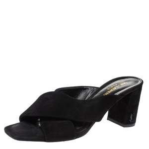 مملوكة مسبقًا صندل مولز سان لوران باريس لولو جلد سويدى أسود مقاس 39